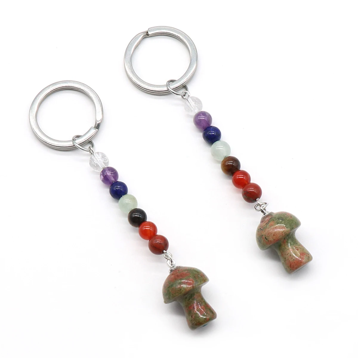 5 Stück Naturstein Pilz Schlüsselanhänger Mix Farbe Rosenquarz Amethyst Schlüsselanhänger Schmuck Heilgeist Zubehör 15x20mm – Detail 5