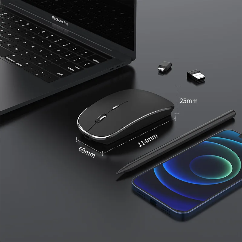 Portátil Tipo-c Mouse sem Fio Ultraleve 2.4g Receptor Dual Mudo Gamer Gaming Inalambrico Macbook Recarregável Novo - Imagem 2