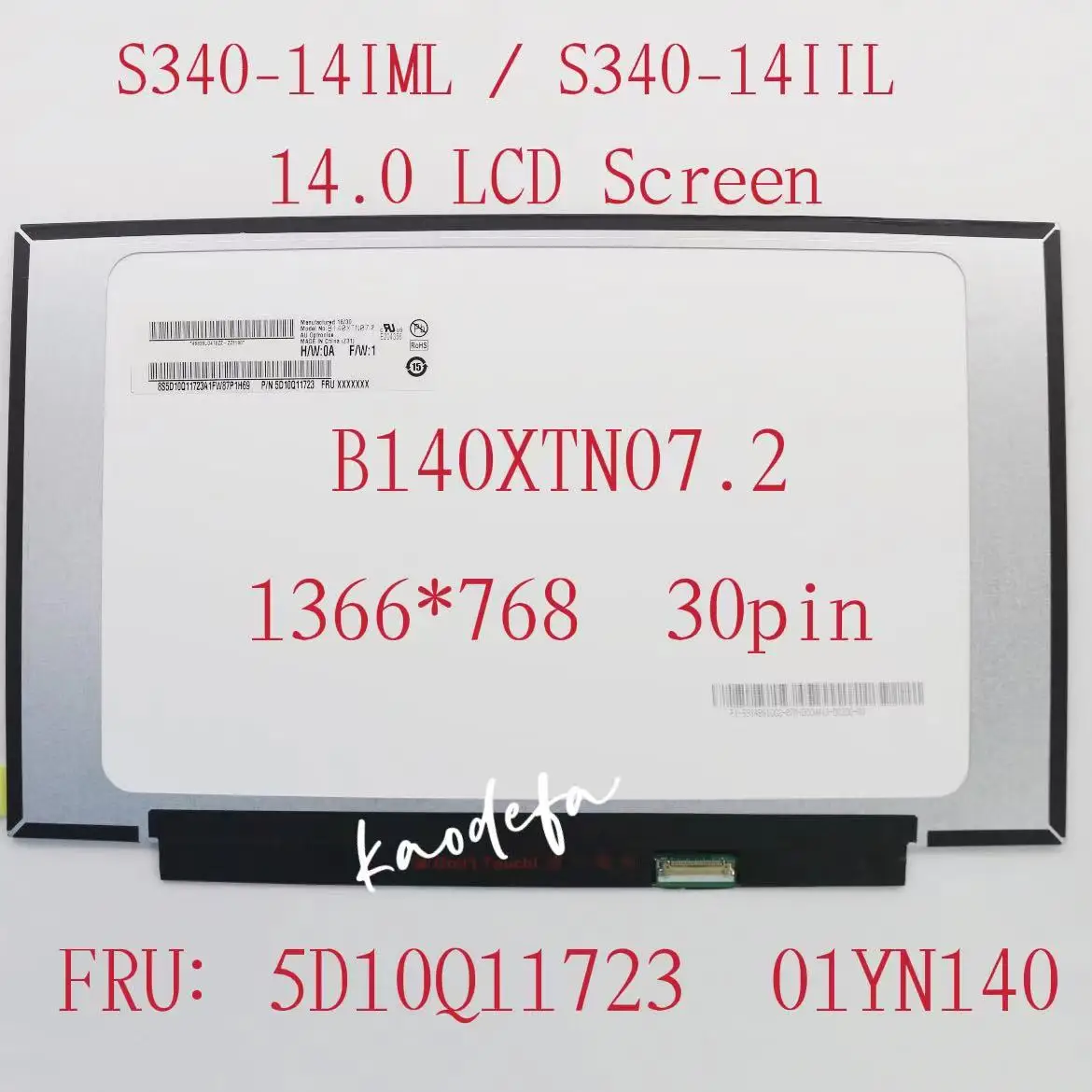 

14,0 дюймов B140XTN07.2 NT140WHM-N43 для Lenovo Thinkpad S340-14IML LCD Screen 1366*768 30pin FRU:5D10Q11723 01YN141 01YN140