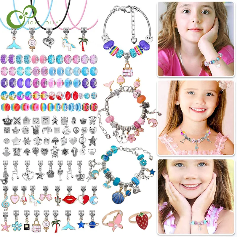 Charm Bracelet Making Kit, 112 Pcs DIY Jewelry Making Kit with Bracelet,Pendant,Beads,Charms  and Necklace String for Bracelets Craft & Necklace Making, for Teen Girl  Gifts Ages 8-12Y 