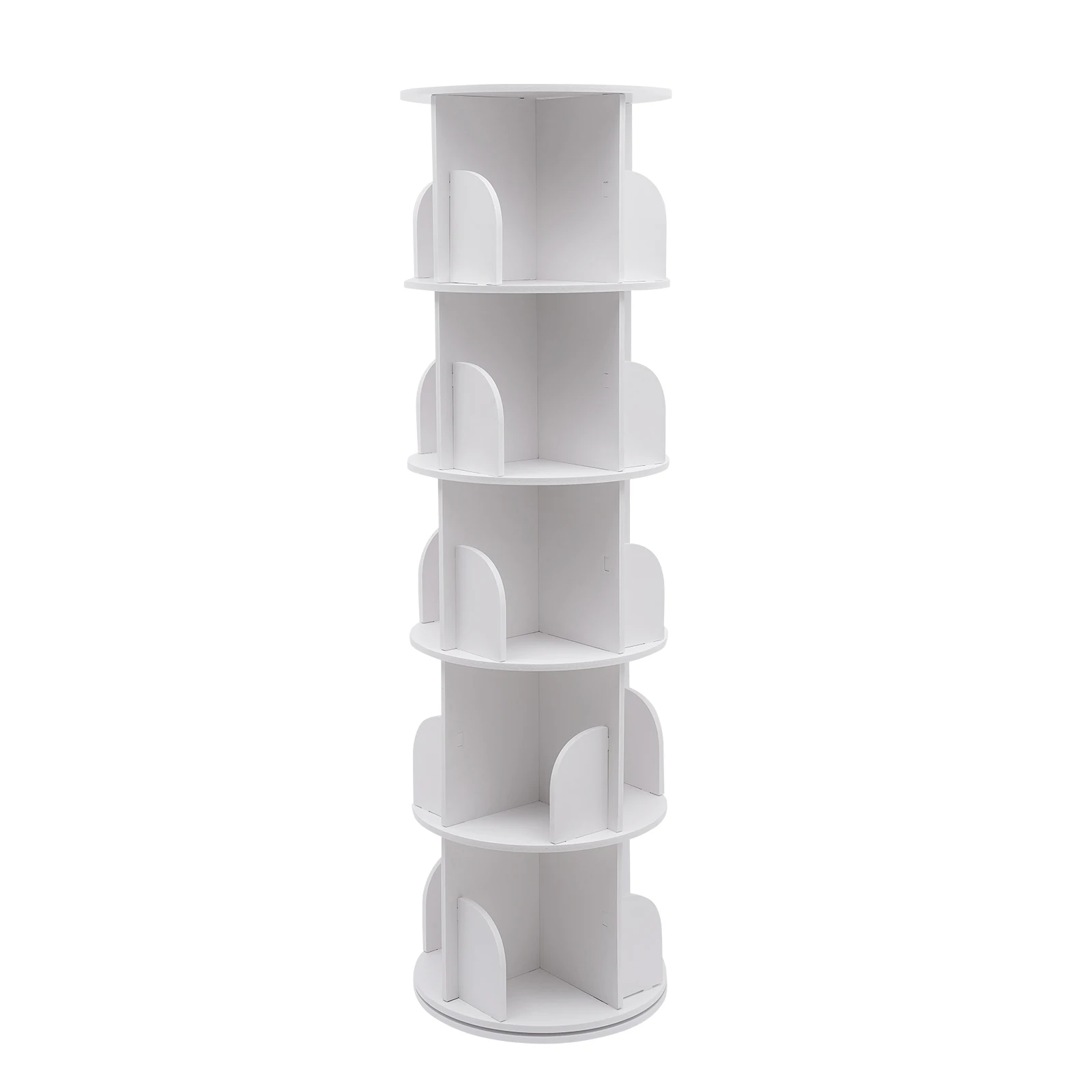 5 Tier 360&deg; Rotating Stackable Shelves Bookshelf Organizer (White) for Indoor Use