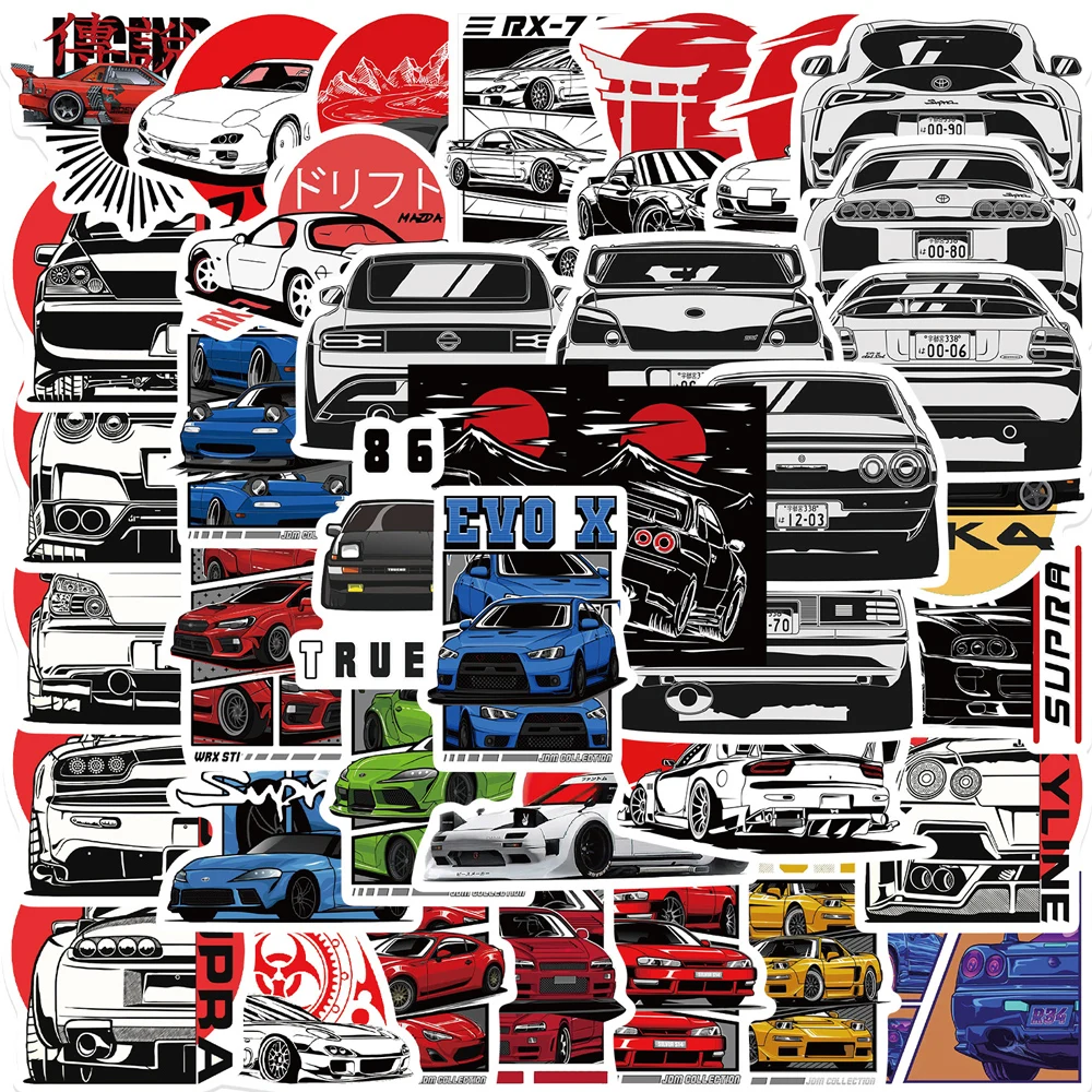 10/30/50pcs JDM Sports Racing Car Stickers Decal Kid Toy Motorcycle Skateboard Phone Bike Car Laptop Cool Waterproof Sticker