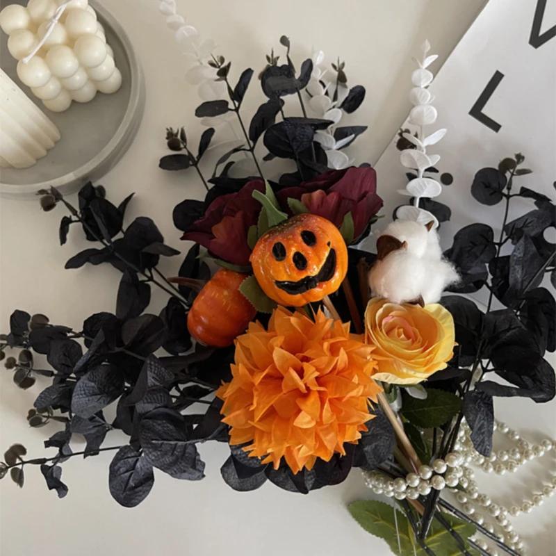 5/10PCS Black Eucalyptus Leaf Artificial Plants Diy Christmas Fake Plant Flower Bouquet Ornament Home Garden Party Wedding Decor