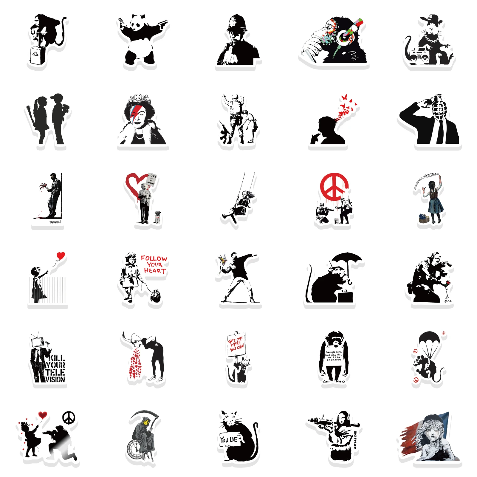 67pcs Banksy Stickers Street Artist Banksy Graffiti Art Painting Stickers  Waterproof DIY Mobile Phone Shell Computer Decoration