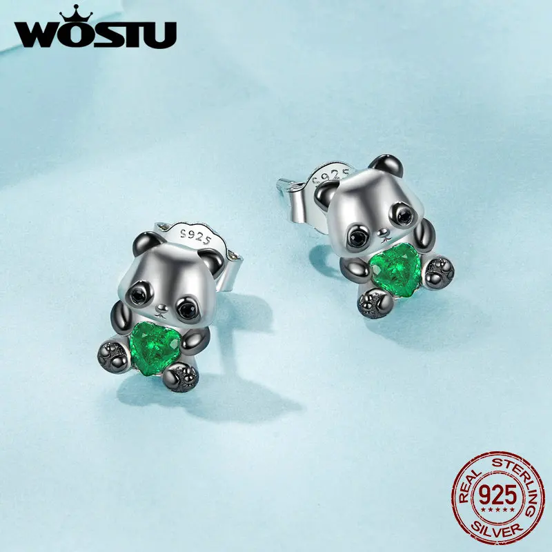 Pendientes De Plata De Ley Con Diseño De Panda, Pendientes