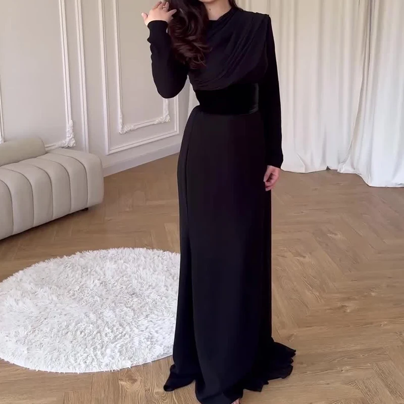 أسود مثير س الرقبة المرقعة مساء اللباس ربيع جديد ب...