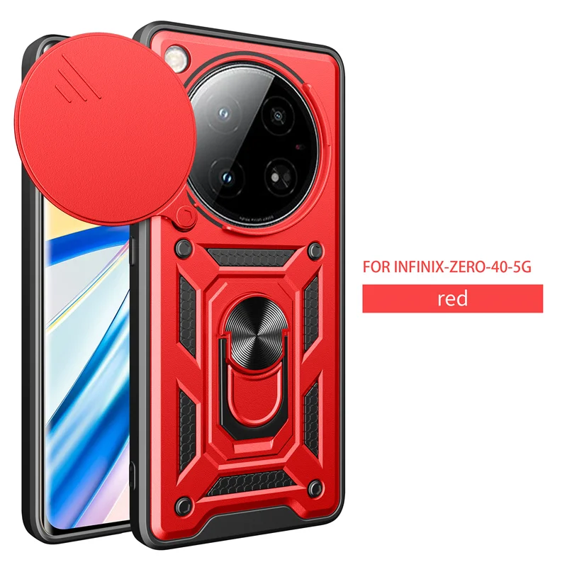 Enhanced Protective Armor Case with Slide Lens Camera Guard and Magnetic Holder Ring Cover