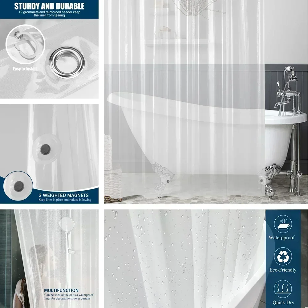 Tenda da doccia trasparente Fodera da doccia in plastica PEVA 180x180CM Tende da doccia leggere e impermeabili per bagno con ganci da 12 pezzi  15