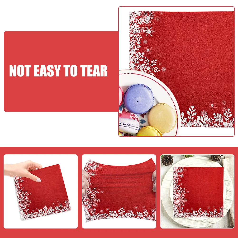 20 Sheets Christmas Napkins Red Snowflake Pattern Disposable Party Table Decor Soft Material Holiday Entertain Festive