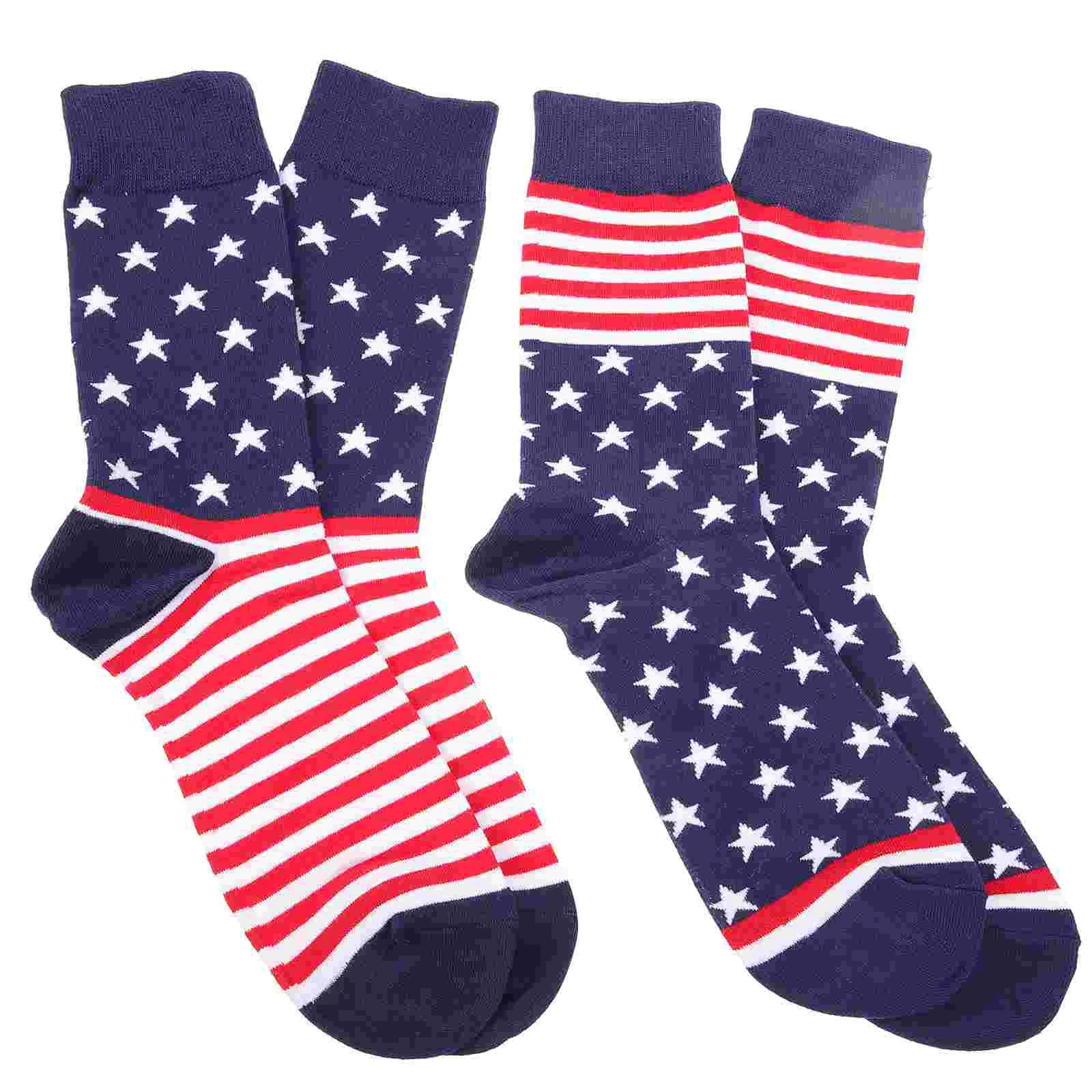 

2 Pairs American Flag Socks Stockings Cotton Tube Socks Independence Day Festival Socks