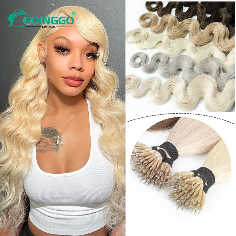Nano Tip Hair Extensions Real Human Hair White Blonde Body Wave Nano Ring Extension Pre Bonded Keratin Human 50Pcs/50g human hair extensions