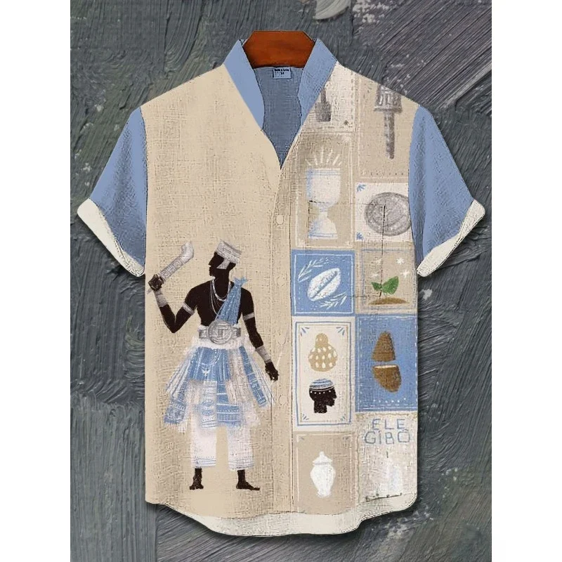 Native Pattern Hawaiian Shirt New Summer Short Sleeve Harajuku Hip Hop Streetwear Pure Elegant Shirts Casual Tops Men Clothing 2