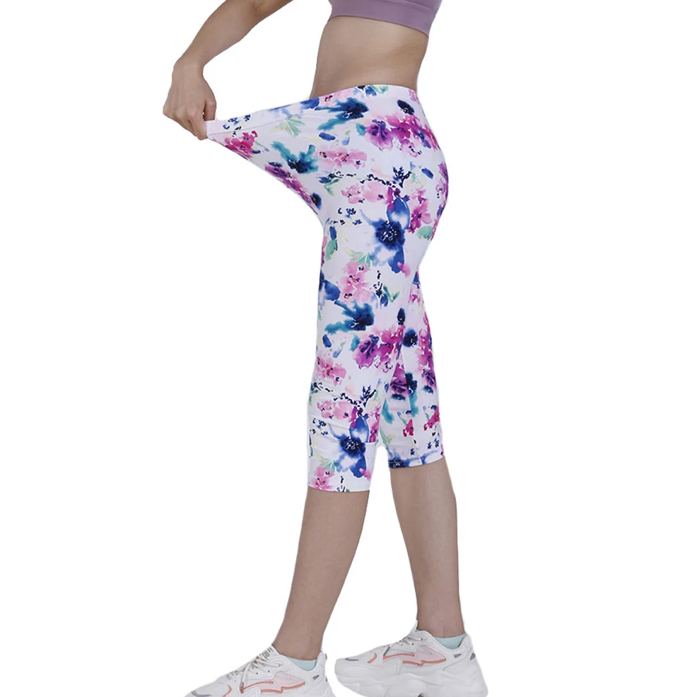 

VISNXGI Workout Capris Pants For Women Knit Leggings Female Gym Push Up Mid-Calf Fitness Print Leggins Sports Stretchy Clothing