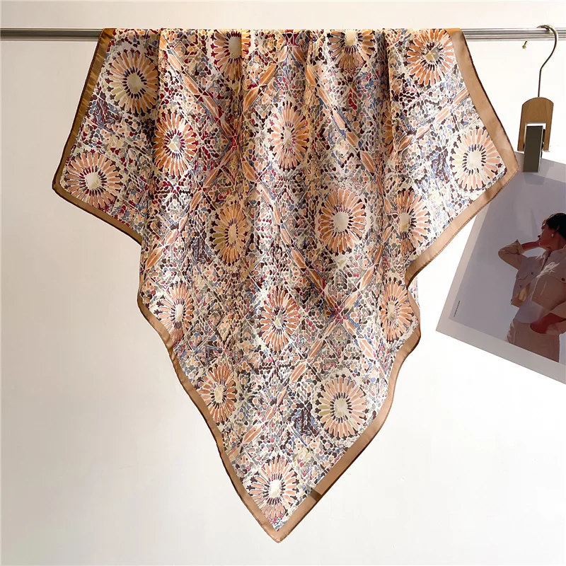Neue Luxus Marke Seide Quadrat Schal Frauen Hals Sommer Haar Bandana Kopftuch Schal Wrap Hijab Echarpe – Detail 7