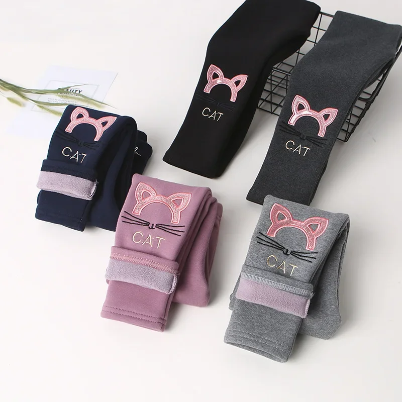 

Kids Girls Winter Leggings 2023 Children Plus Velvet Warm Trousers Thick Lamb Fleece trousers Solid Color Baby Pencil Pants