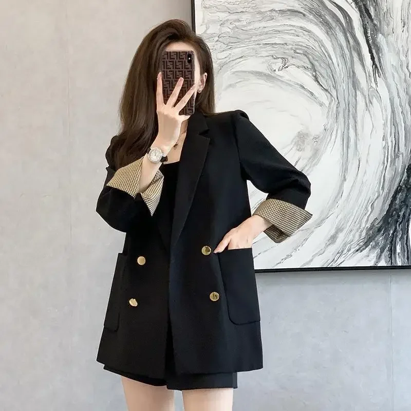 Vintage New Blazer Women Spring Autumn Jacket Blazers Coats Korean Fashion Luxurious Double-row Button Brand Black Coat
