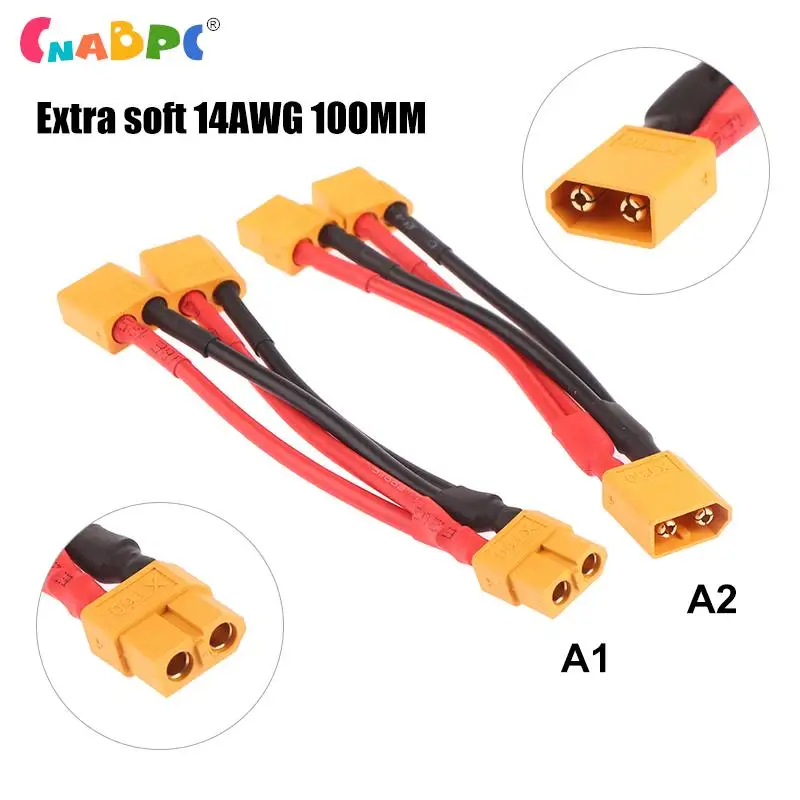 

1pc Male Female Cable Dual Extension Y Splitter 3-Way 14AWG Silicone Wire XT60 Parallel Battery Connector For RC Motor