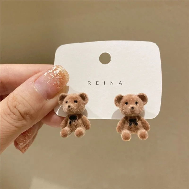 Flocking Plush Rabbit Stud Earrings Detail 5