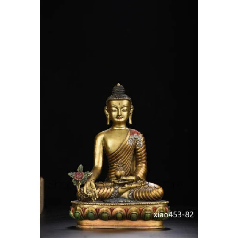 

7.8 Inch Vintage Chinese Antique Copper Color Painting Pharmacist Buddha Statue