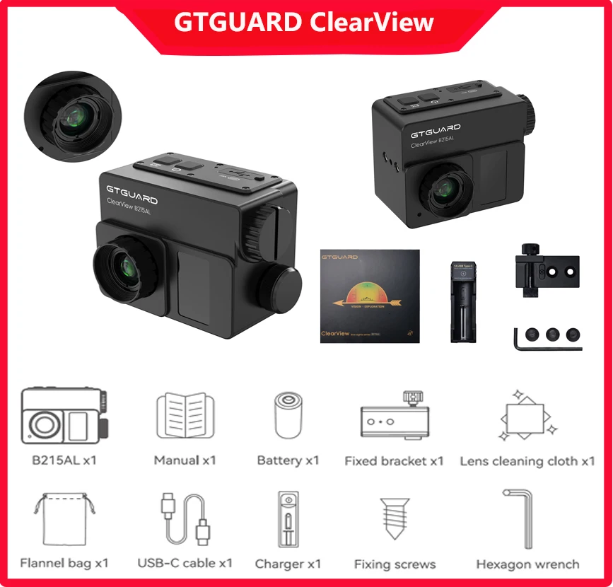 【】2026 GTGUARD ClearView B215AL 열화상 스코프 256*192 해상도 망원경 8X 디지털 줌 야간 투시경