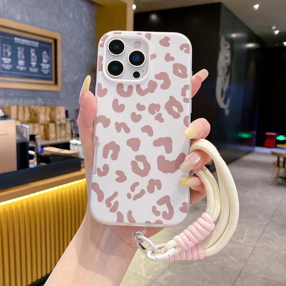 Leopard Print 2-in-1 Wrist Strap Phone Case with Lanyard