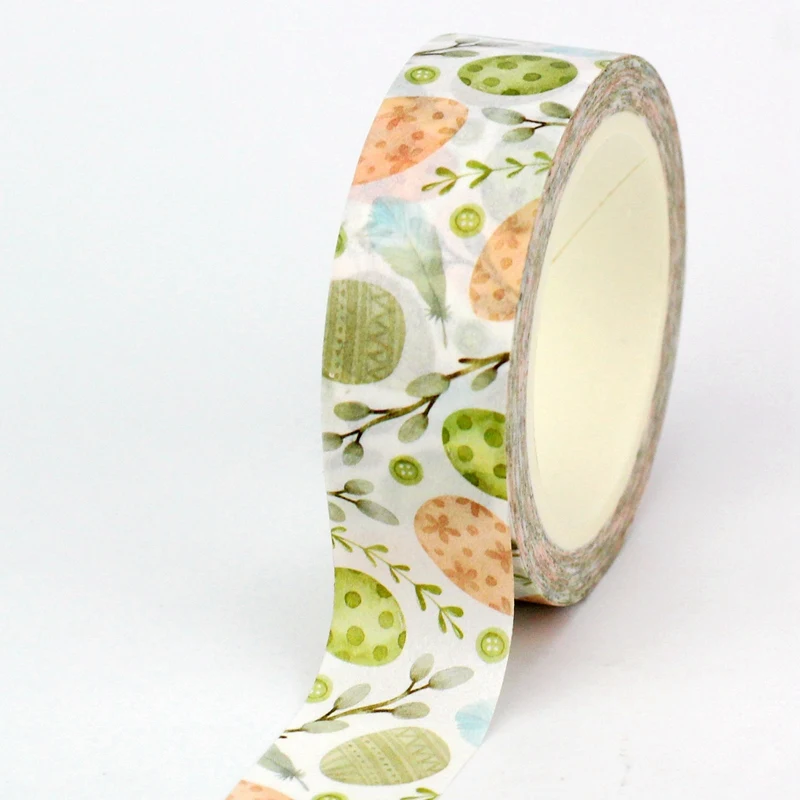 2024 부활절 달걀과 나뭇잎 와시 테이프, 스크랩북 저널링 접착 마스킹 테이프, 귀여운 편지지 장식, 1 개, 10m, 신제품
