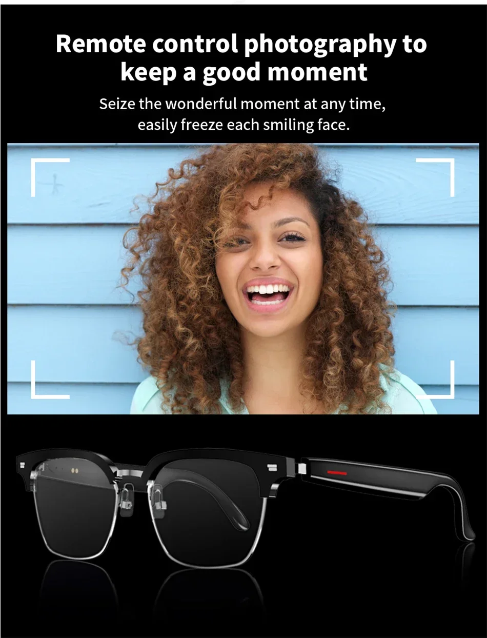 Camera Glasses Men Smart Glasses Wireless Bluetooth-compatible 5.0 Sunglasses Outdoor Sports Hands-free Calling Music Eyeglasses
