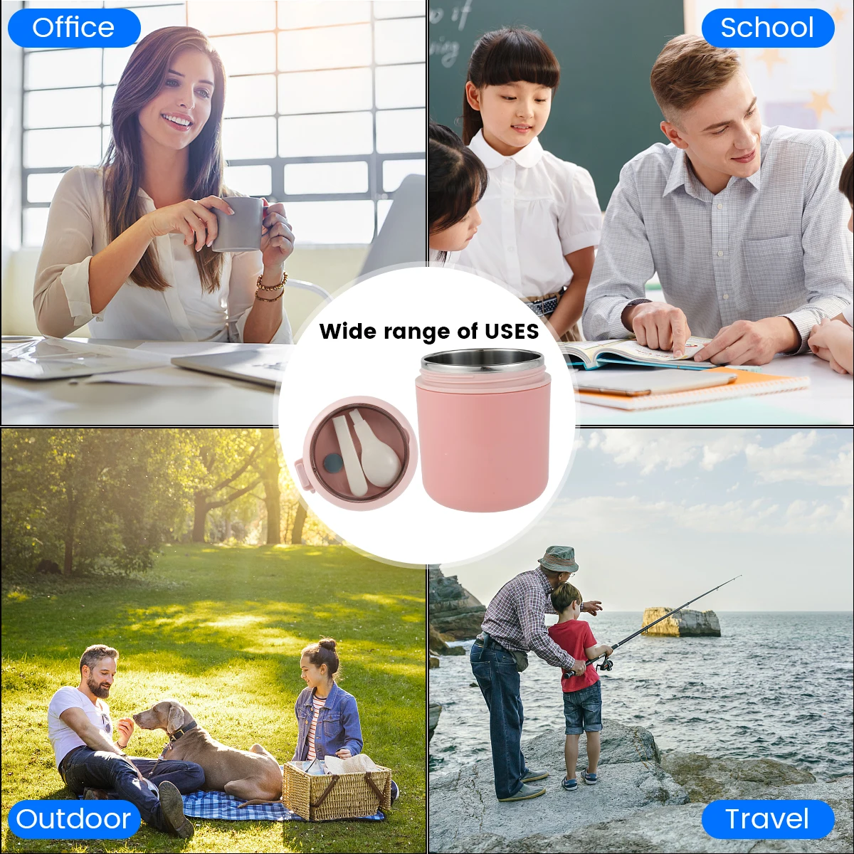 Vacuum Insulated Food Container Stainless Steel Thermal Wide Mouth Food Jar Portable Lunch Thermoses Foldable Spoon Lunchbox 5