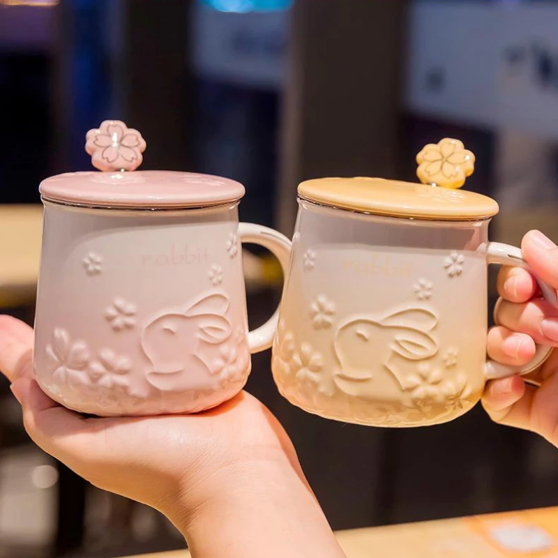 

450 мл, Пасхальный кролик, керамическая чашка с вишней, кофейная чашка для пары, креативная чашка для чая, молока, кофе, кухонная чашка