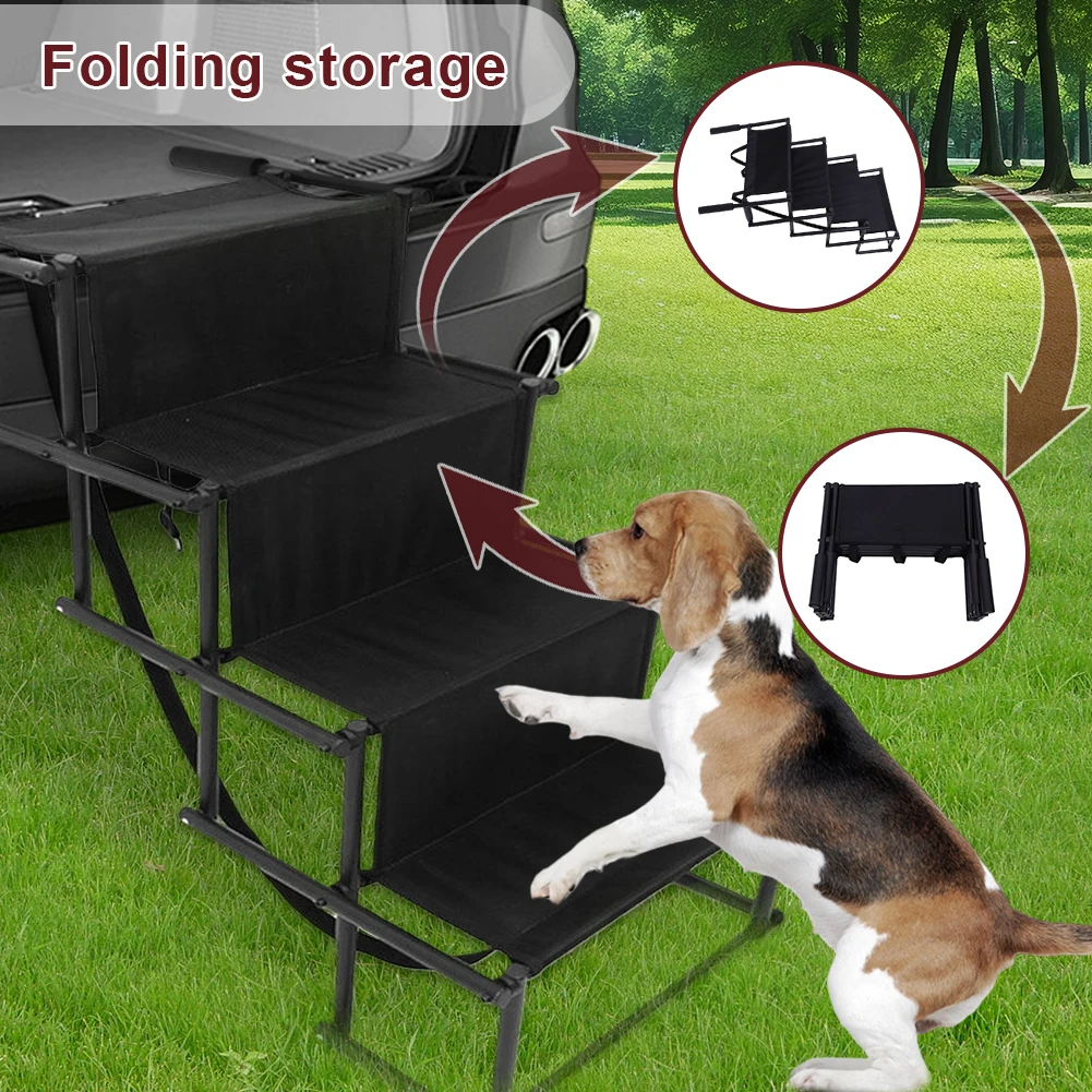 4 Steps Pet Ramp Lightweight Portable Dog Cat Ladder with Nonslip Surface Pet Ladder Dog Car Steps Folding Pet Stairs Ramp