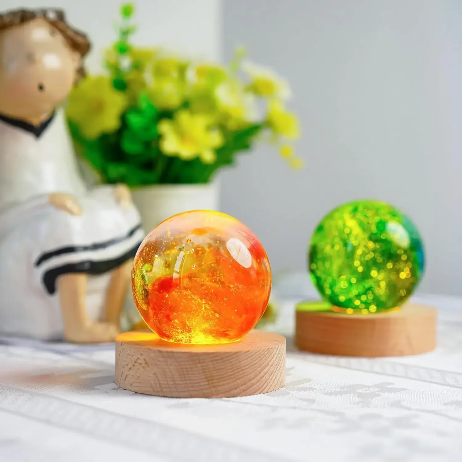 5-8cm Solid Wood LED USB Lamp Holder Display Base Night Light Luminous Bottle Coasters Crystal Ball Glass Ornament Stand Decor 3