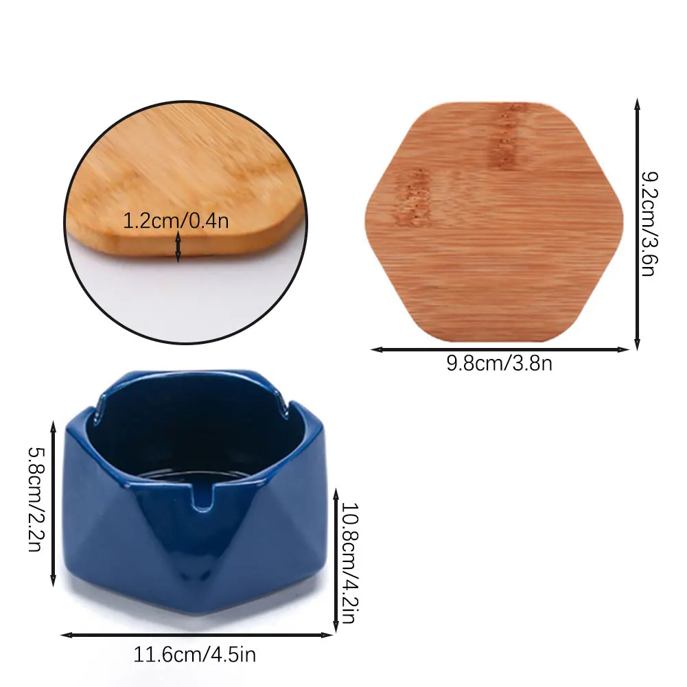 Modern Ceramics Ashtrays With Bamboo-Lid Portable Ashtrays Tray Home Decorative Desktop Ashtrays Mini Trash Can For Cigarettes