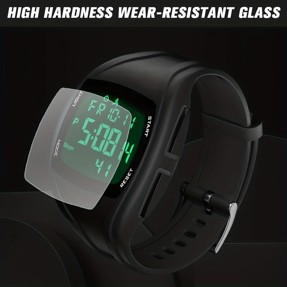 Men's Digital Watch, Outdoors Sports Waterproof Electronic Watches with LED Backlight 5D Pedometer Countdown Stopwatch Stopwatch 5