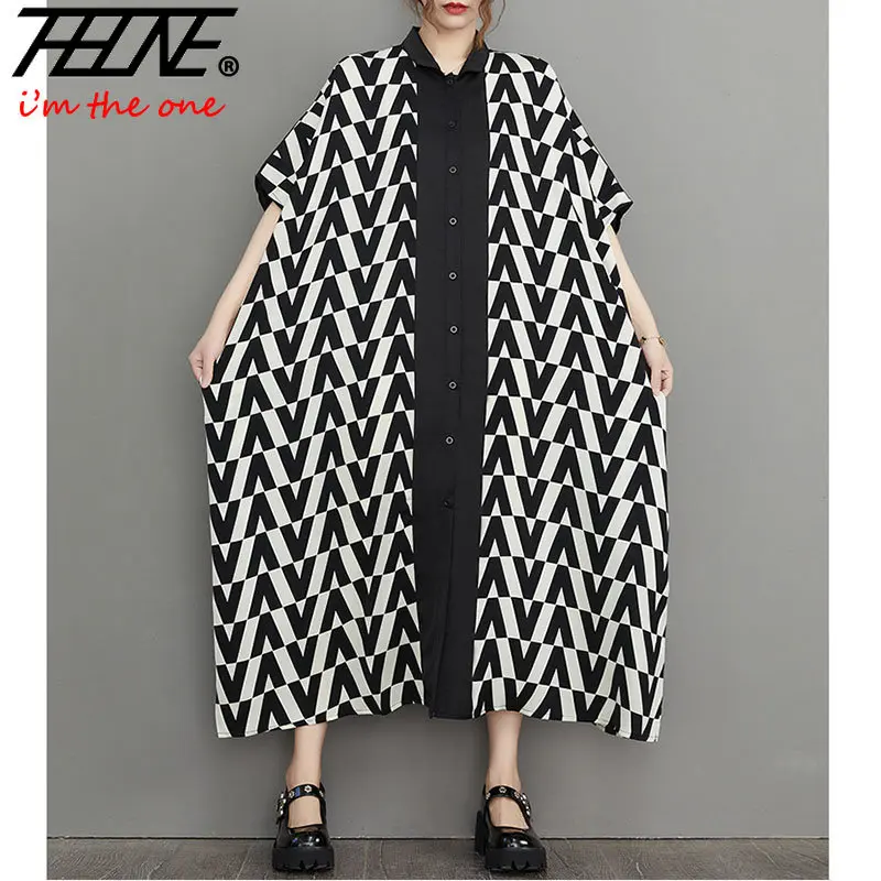 

Vestidos De Mujer Oversized Summer Dresses for Women 2023 Loose Plaid Robe Korea Casual Animal Print Dress Ladies Long Dress