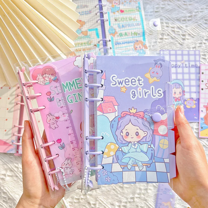 Kawaii 6 Hole Transparent Binder Note Planner Organizer Notebook Journal Diary Ring Binder