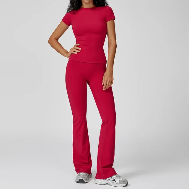Women  Yoga Set 2PCS Workout Set Sportswear Gym Clothing Fitness Long Sleeve High Waist Leggings Cycling Shorts Sports Suits 2