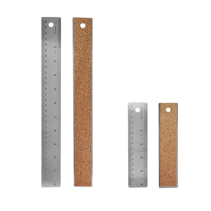 Stainless Steel Cork Back Metal Ruler, 6 Inch 12 Inch Straight Edge Cork Base Rulers, Metal Ruler Backed