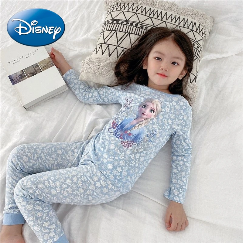 Disney Cartoon Frozen Children's Sleepwear Set Girls Boys Long Sleeve Pajamas Elsa Spider-Man Autumn Sleepwear Set