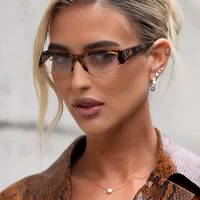 Lunettes de soleil vintage rectangulaires petites demi-cerclées noires pour femmes, nouvelle mode, verres dégradés léopard, lunettes de conduite tendance 4