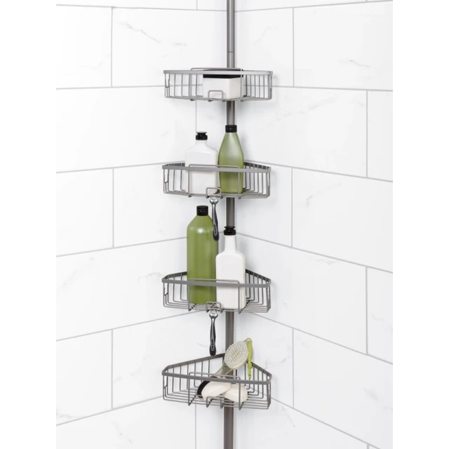 Bathroom Organizer Adjustable Tension Shower Pole Caddy, 4 Shelves, Satin  Nickel - AliExpress