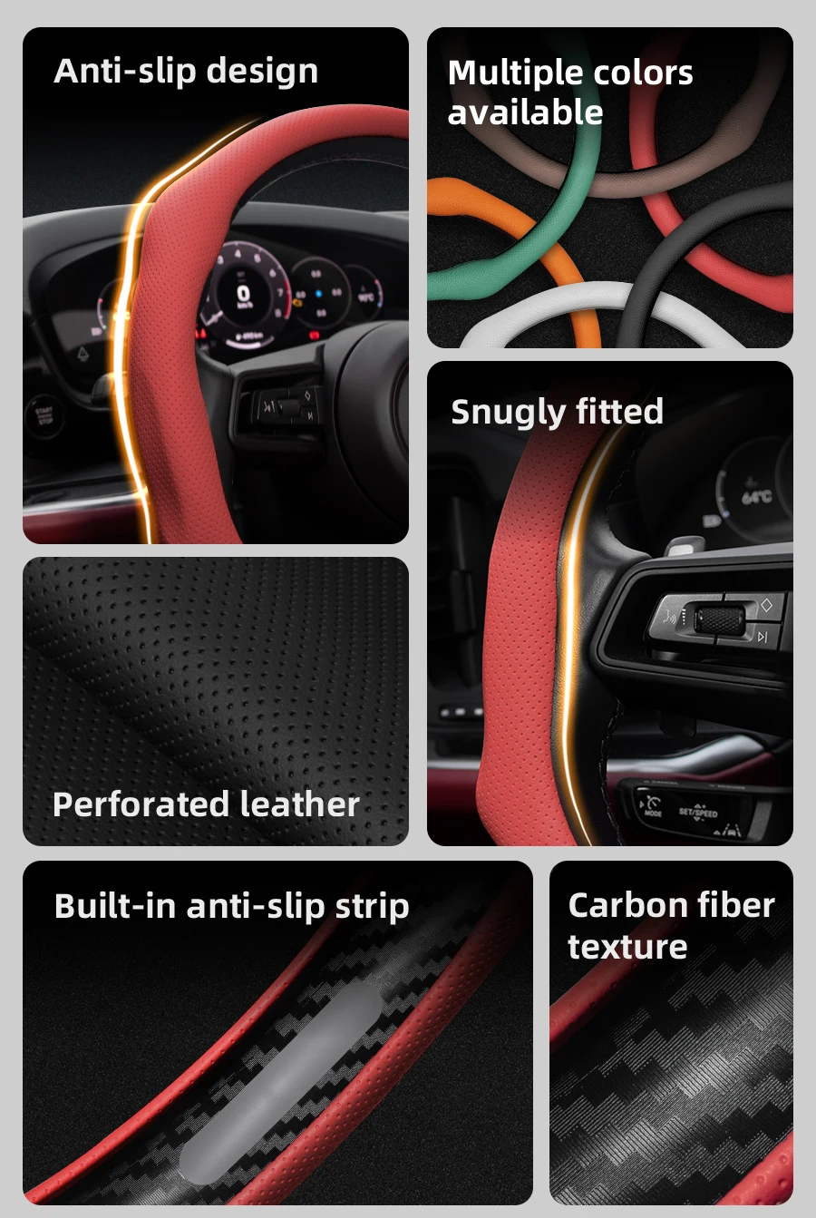 Geeignet für Jeep. Lenkradbezug aus perforiertem Leder, rutschfest, schweißabsorbierend, atmungsaktiv, integrierte Schutzhülle zum Aufstecken für Wrangler 4Xe S Grand Cherokee L Cherokee Compass Renegade Gladiator – Detail 2