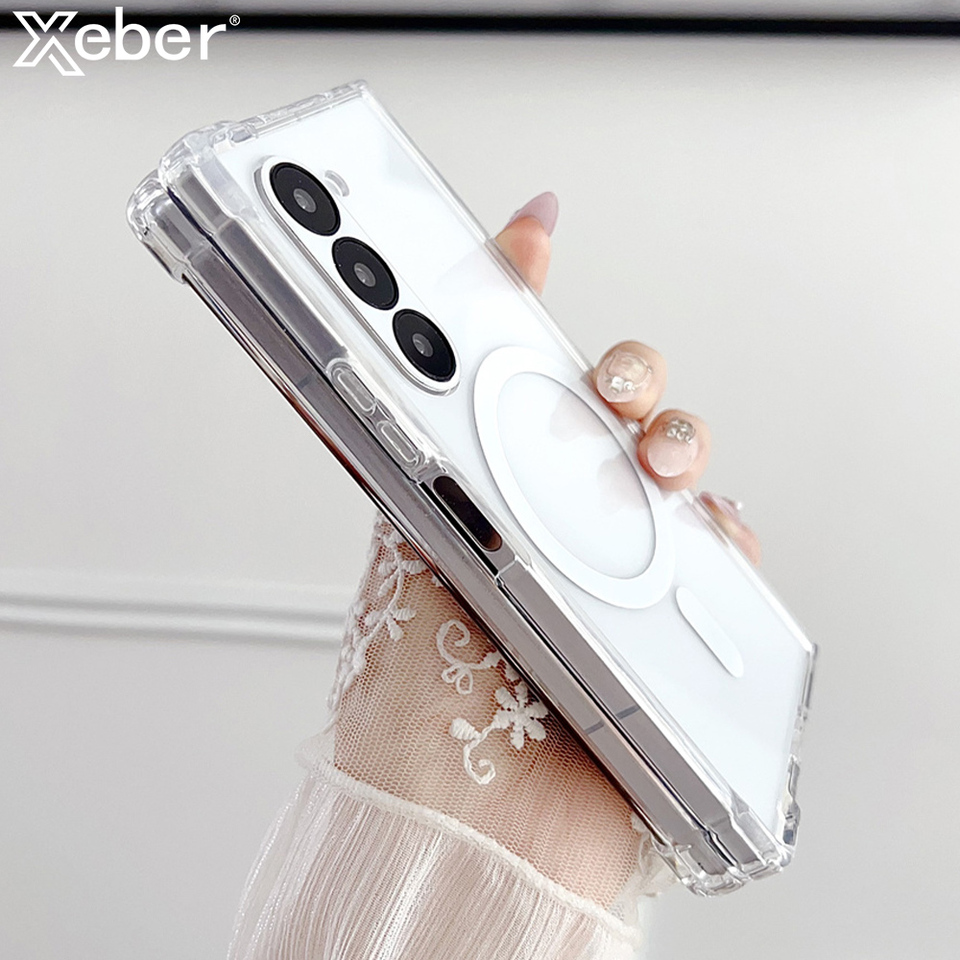 For Magsafe Wireless Charging Clear Acrylic Phone Case for Samsung Z Flip Fold 6 5 4 3 5G Shockproof Armour Protective Cover