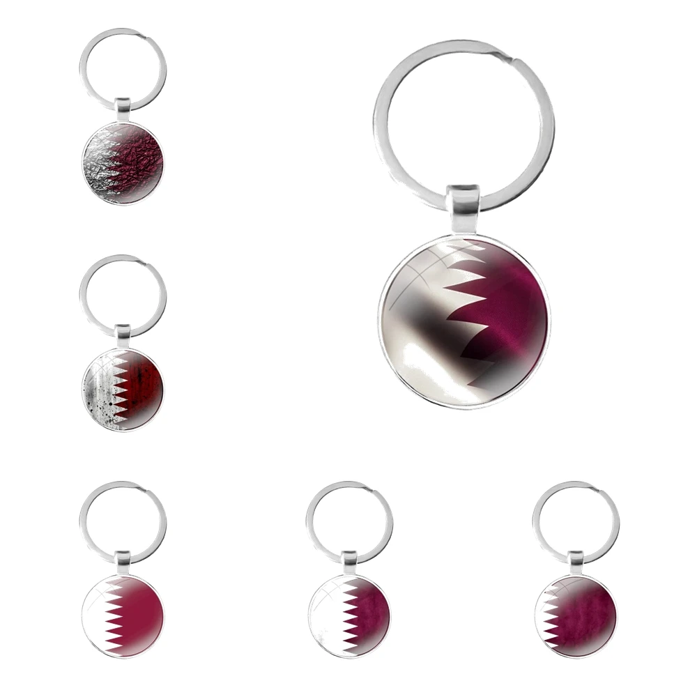 Qatar Flag National Banner Glass Cabochon Keychain Bag Car Key Chain
