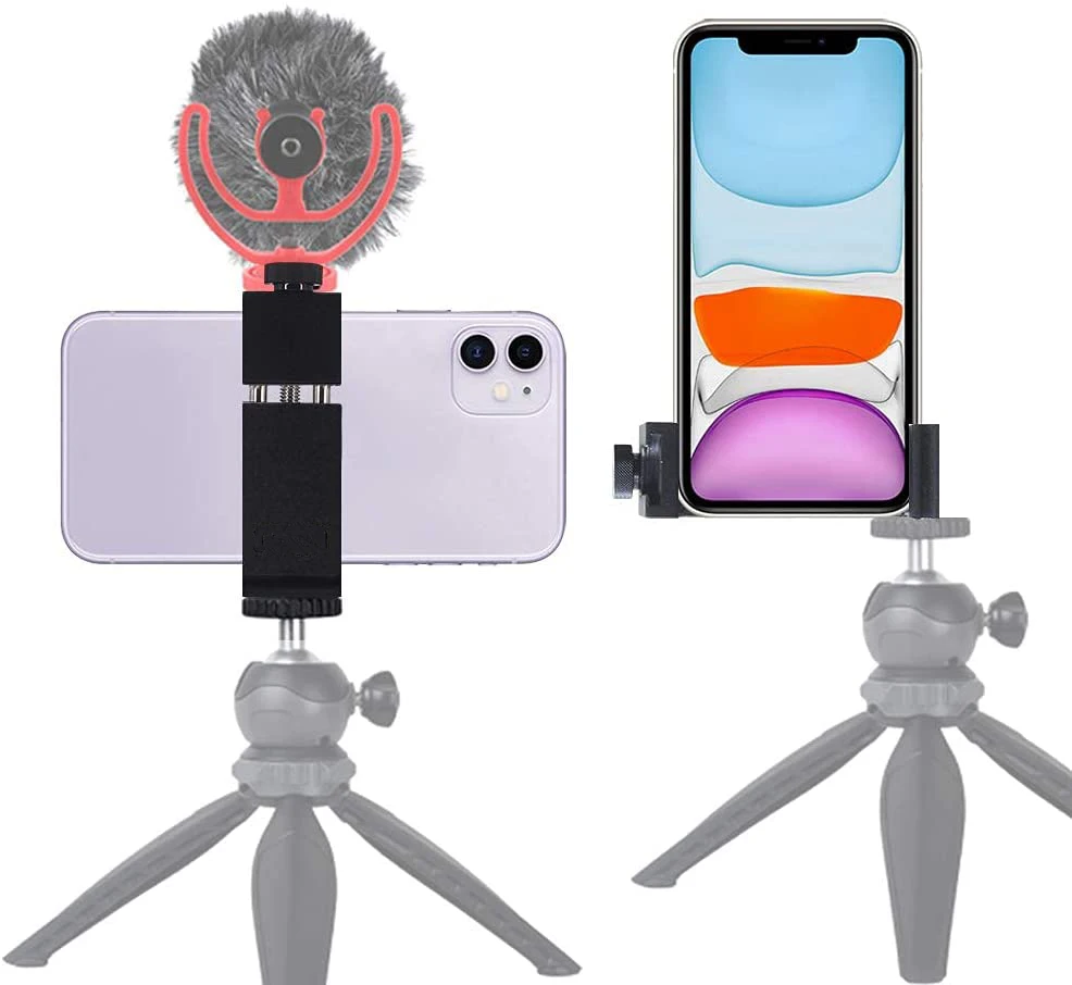 Supporto per treppiede per telefono in alluminio con supporto per scarpe fredde, supporto verticale e orizzontale, morsetto regolabile universale per iPhone 12 11 Pro  44