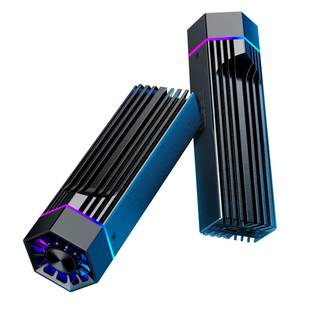 냉각 팬이 있는 RGB 외부 어댑터 JMS583 10Gbps SSD 인클로저 쿨러 2280/2260/2242/2230 M.2 SSD용 쓰기 방지 스위치