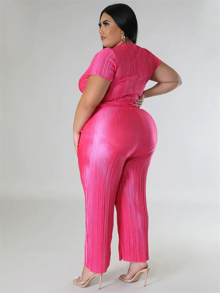 Wmstar Plus Size Two Piece Sets Women Clothing Solid V Neck Tops and Pants Wide Leg Matching Set Wholesale Dropshopping 2023