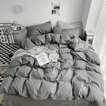 Ins Style Bedding Set Nordic Single Double Flat Sheet Duvet Cover Pillowcase Soft Microfiber Full Queen Size Bed Linen