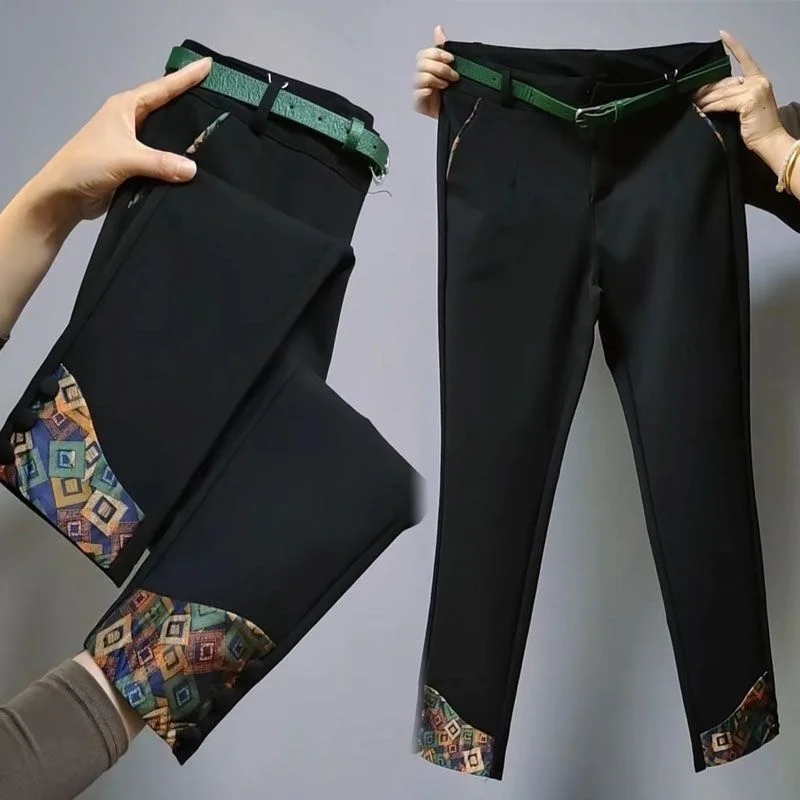 

2024 Spring Summer New Spliced High Waist Harem Pants Women Vintage Black Baggy Ankle-Length Pencil Pantalones Casual Trousers