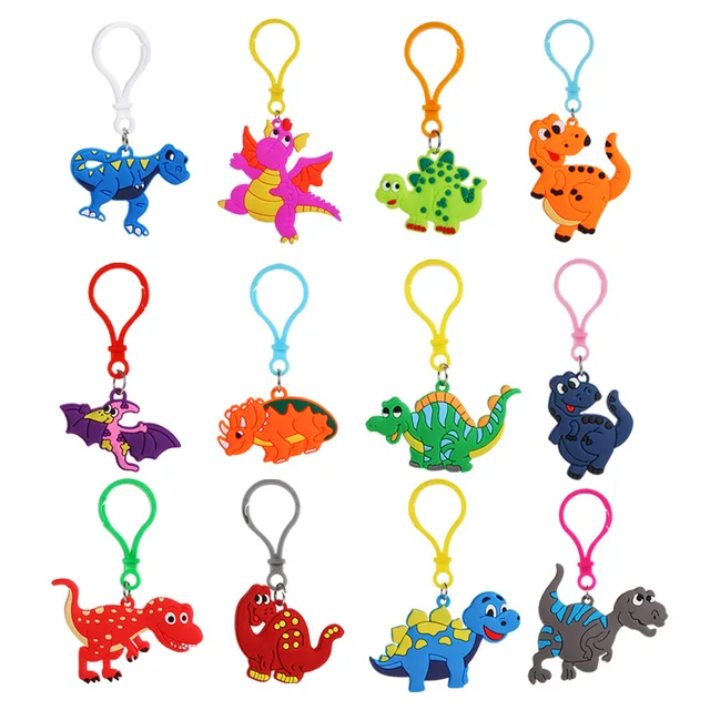 120pcs Kids Keychain Bulk Children Farm Animals Racing Car Dinosaur  Birthday Party Decor Gift School Treat Class Prize Supplies