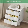 Fluted Nightstand, Wide Side Table with Large Storage Drawers, Mid Century Modern Wood Night Stand with Metal Handle 6